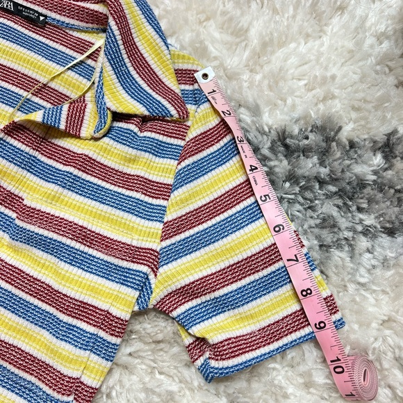 Zara Multistripe Cropped Knit Red Yellow Blue Top - Picture 8 of 9